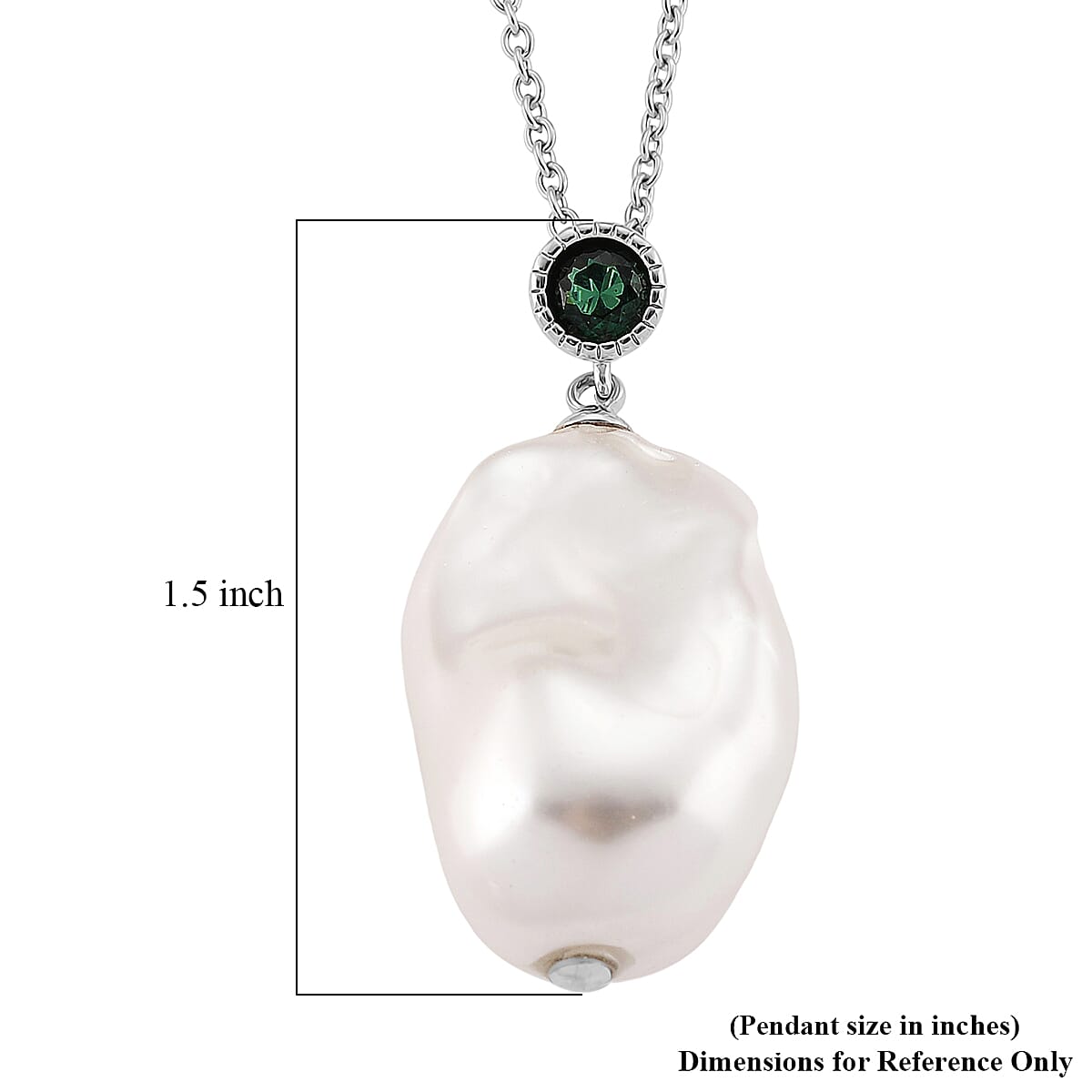 EverTrue White Shell Pearl, Simulated Green Diamond Pendant without Chain in Silvertone and Stainless Steel image number 6