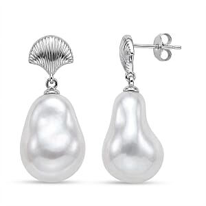 EverTrue White Shell Pearl Earrings in Silvertone and Stainless Steel