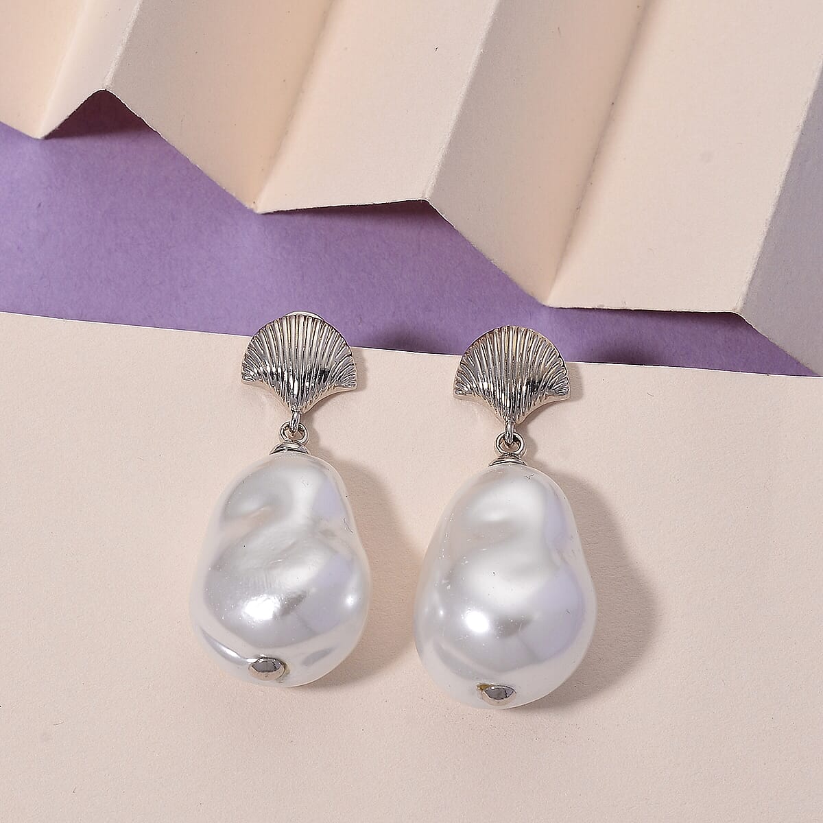EverTrue White Shell Pearl Earrings in Silvertone and Stainless Steel image number 1