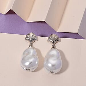 EverTrue White Shell Pearl Earrings in Silvertone and Stainless Steel