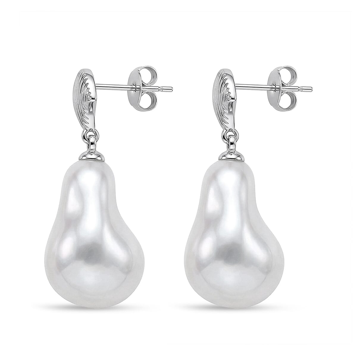 EverTrue White Shell Pearl Earrings in Silvertone and Stainless Steel image number 3