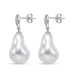 EverTrue White Shell Pearl Earrings in Silvertone and Stainless Steel