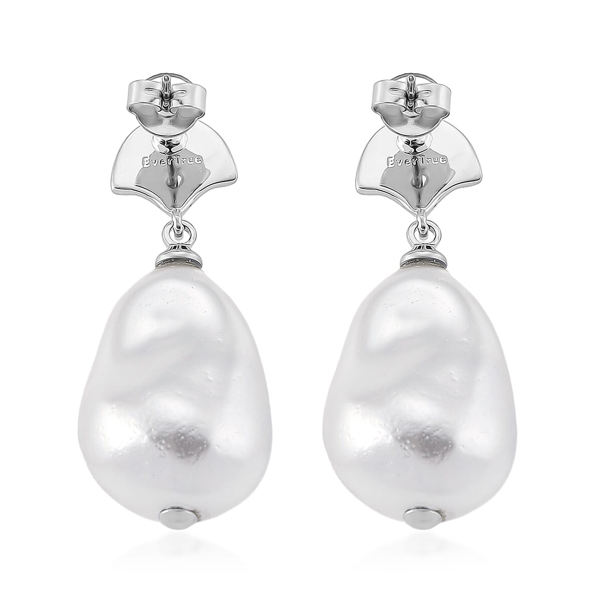 EverTrue White Shell Pearl Earrings in Silvertone and Stainless Steel