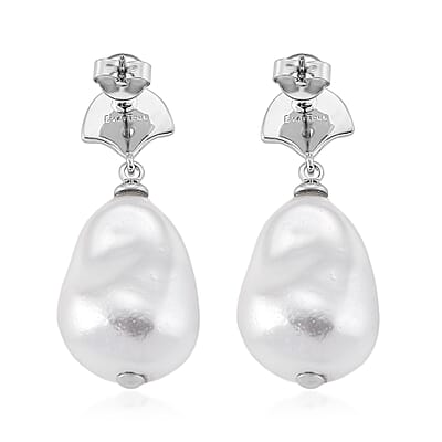 EverTrue White Shell Pearl Earrings in Silvertone and Stainless Steel