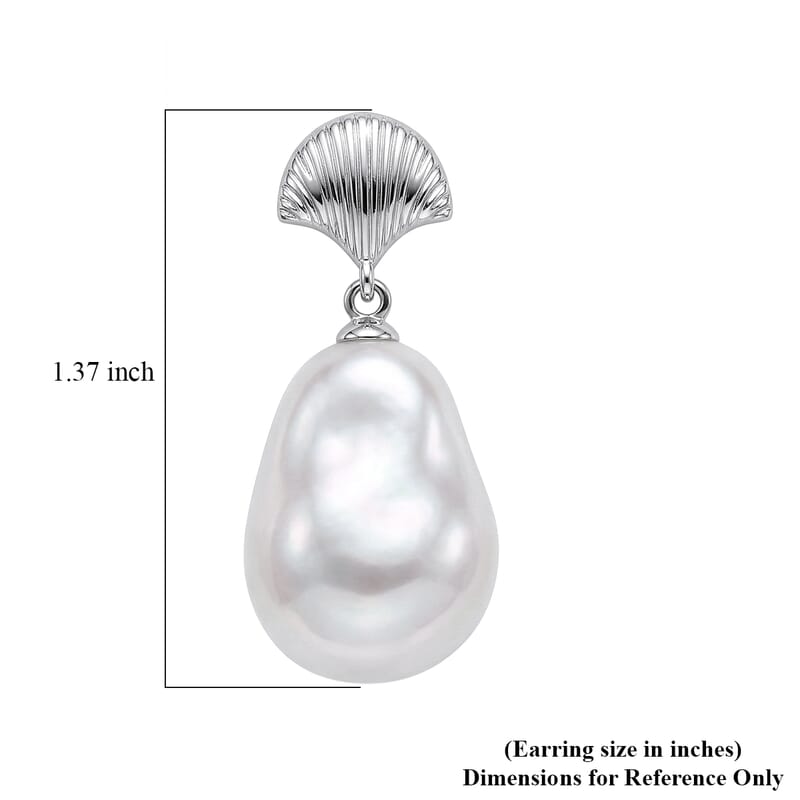 EverTrue White Shell Pearl Earrings in Silvertone and Stainless Steel