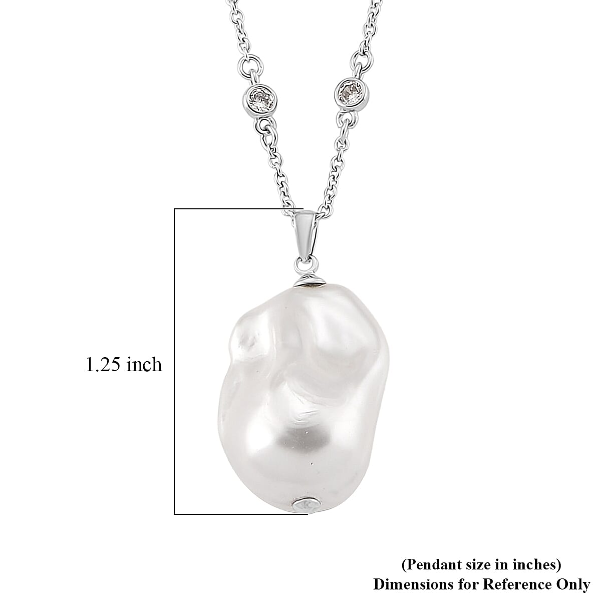EverTrue White Shell Pearl and Simulated Diamond Necklace in Silvertone and Stainless Steel 18 Inches 