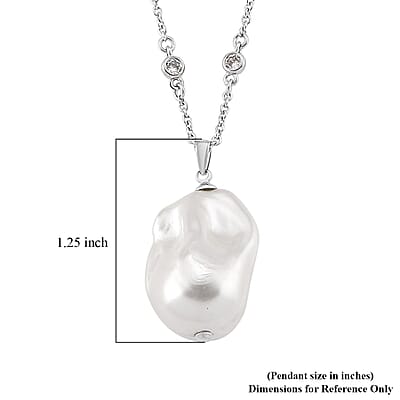 EverTrue White Shell Pearl and Simulated Diamond Necklace in Silvertone and Stainless Steel 18 Inches 