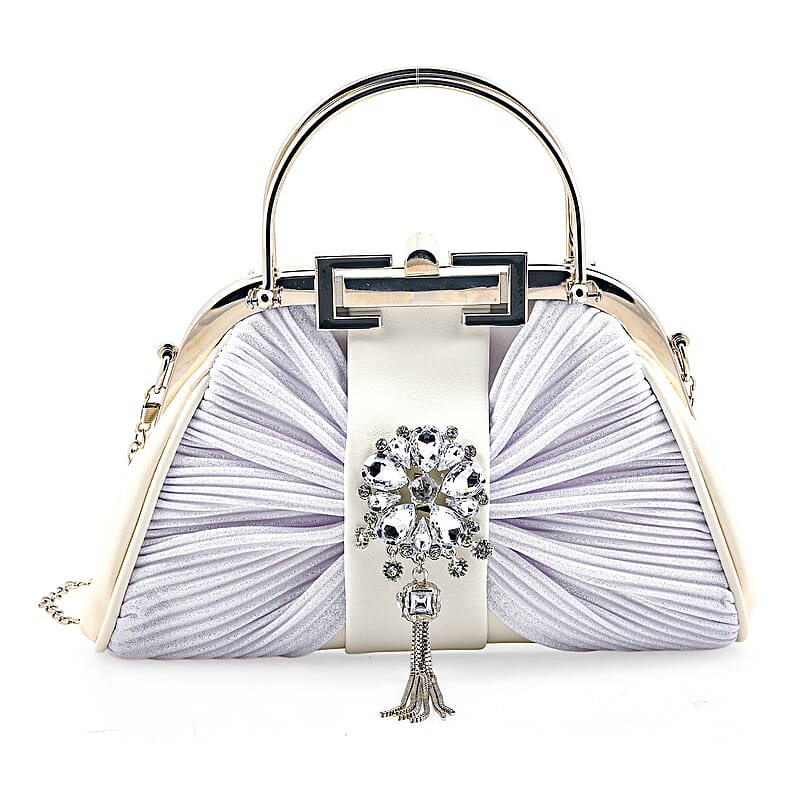 La Marey White Faux Leather Clutch Crossbody Bag