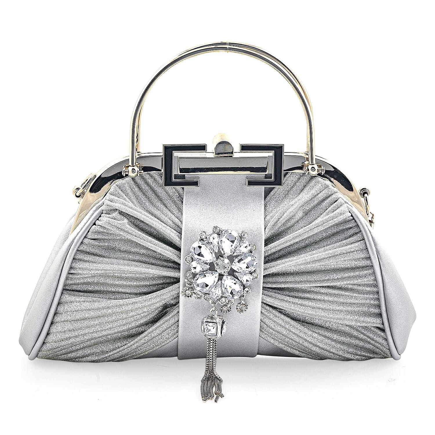 La Marey Silver Faux Leather Clutch Crossbody Bag