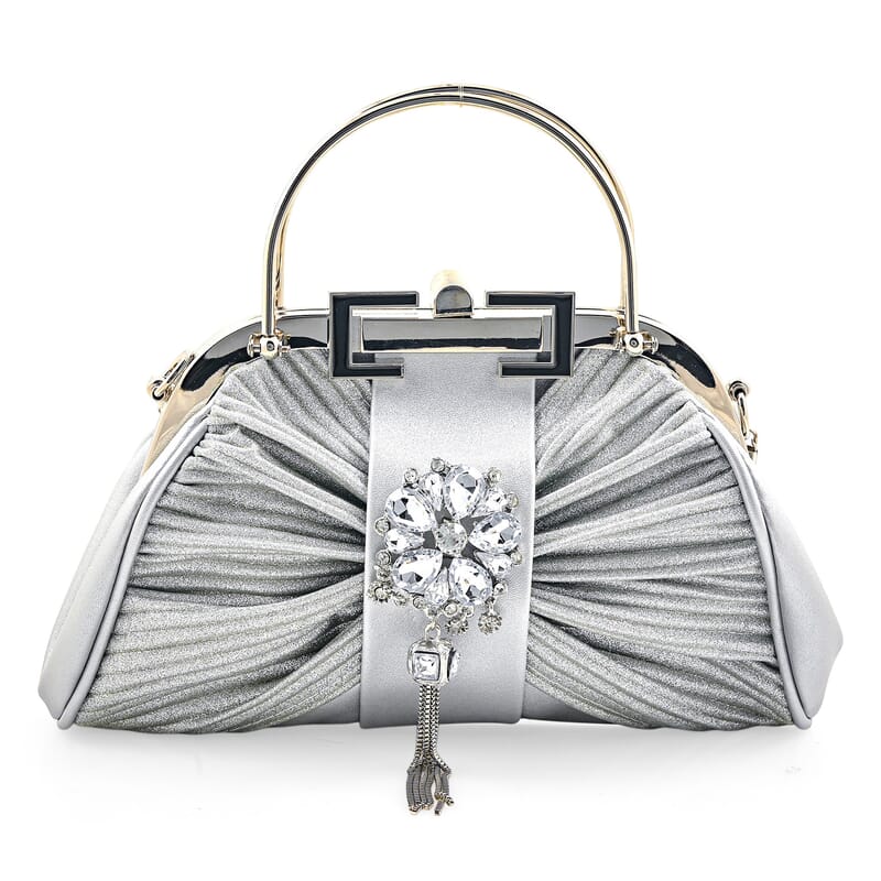 La Marey Silver Faux Leather Clutch Crossbody Bag