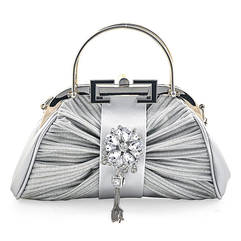La Marey Silver Faux Leather Clutch Crossbody Bag