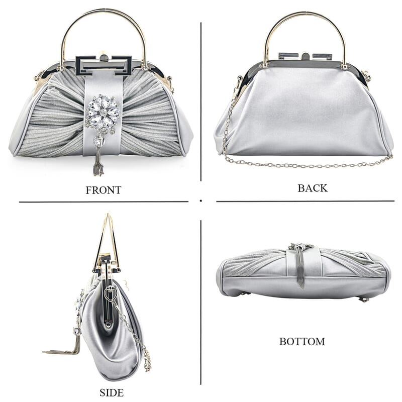 La Marey Silver Faux Leather Clutch Crossbody Bag