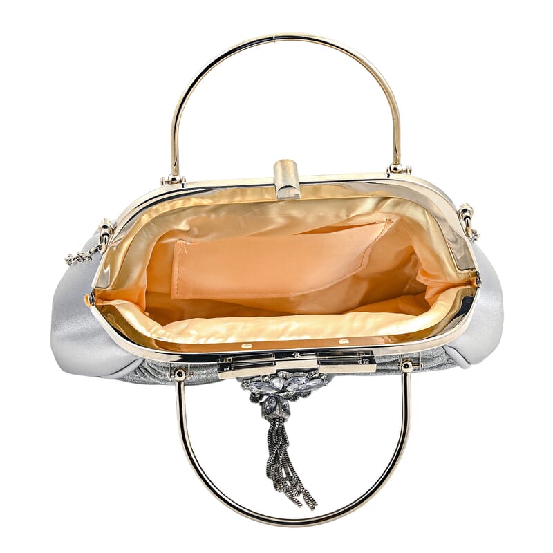 La Marey Silver Faux Leather Clutch Crossbody Bag