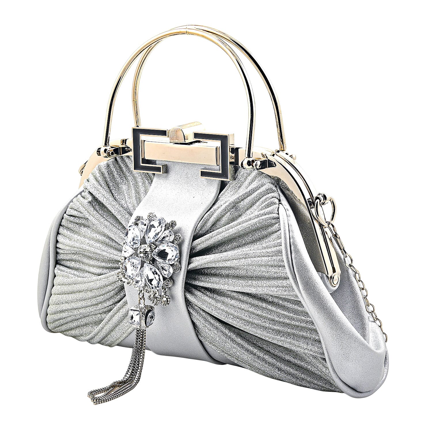 La Marey Silver Faux Leather Clutch Crossbody Bag