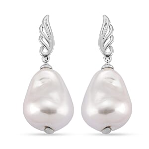 EverTrue White Shell Pearl Earrings in Silvertone and Stainless Steel