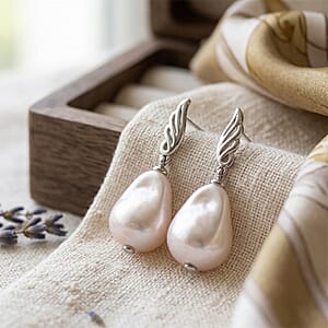 EverTrue White Shell Pearl Earrings in Silvertone and Stainless Steel