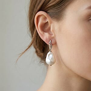 EverTrue White Shell Pearl Earrings in Silvertone and Stainless Steel