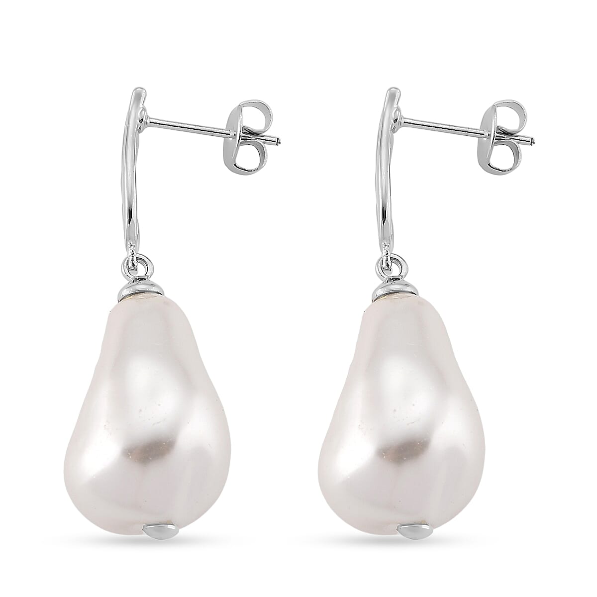 EverTrue White Shell Pearl Earrings in Silvertone and Stainless Steel image number 3