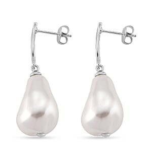 EverTrue White Shell Pearl Earrings in Silvertone and Stainless Steel