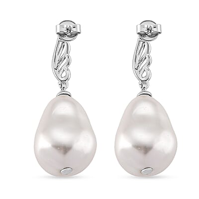 EverTrue White Shell Pearl Earrings in Silvertone and Stainless Steel