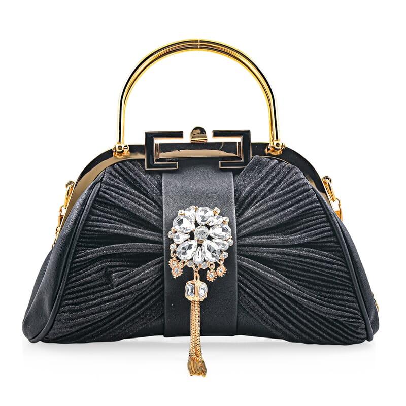 La Marey Black Faux Leather Clutch Crossbody Bag