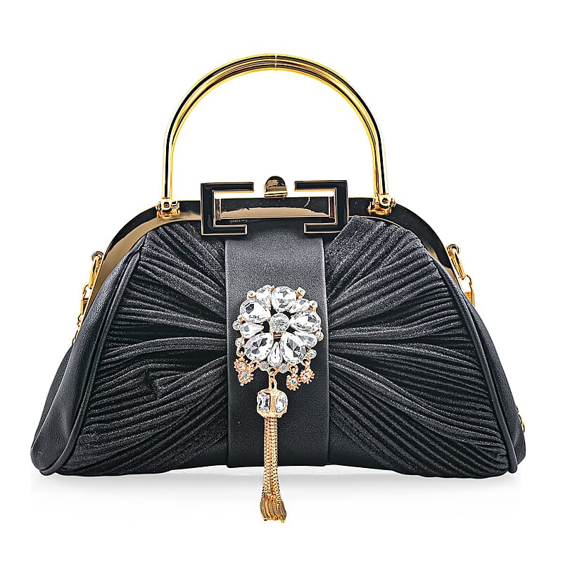 La Marey Black Faux Leather Clutch Crossbody Bag