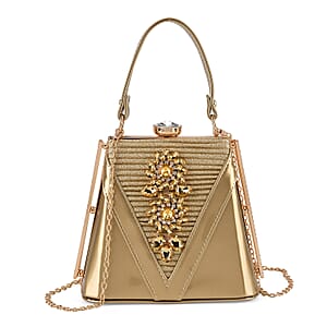 La Marey Gold Faux Leather Clutch Crossbody Bag with Shoulder Strap