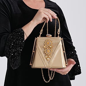 La Marey Gold Faux Leather Clutch Crossbody Bag with Shoulder Strap