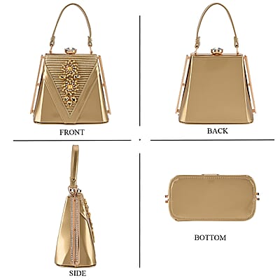 La Marey Gold Faux Leather Clutch Crossbody Bag with Shoulder Strap