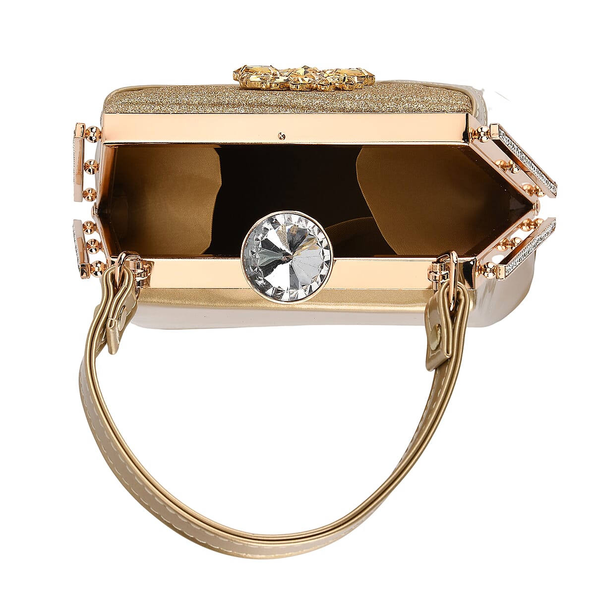 La Marey Gold Faux Leather Clutch Crossbody Bag with Shoulder Strap image number 5