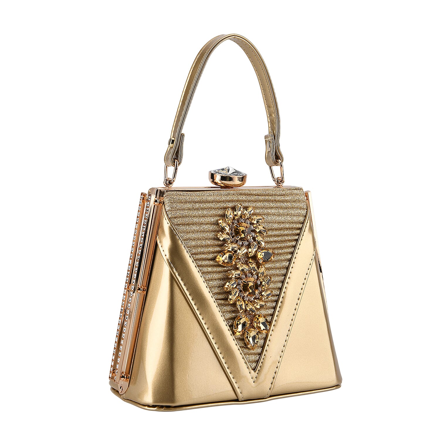 La Marey Gold Faux Leather Clutch Crossbody Bag with Shoulder Strap