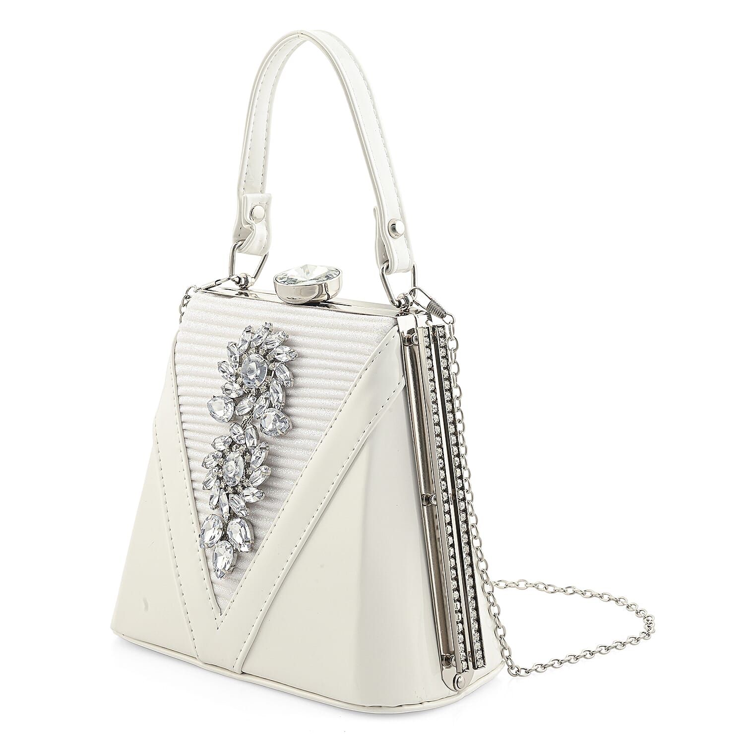 La Marey White Faux Leather Clutch Crossbody Bag with Shoulder Strap