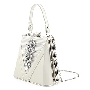 La Marey White Faux Leather Clutch Crossbody Bag with Shoulder Strap