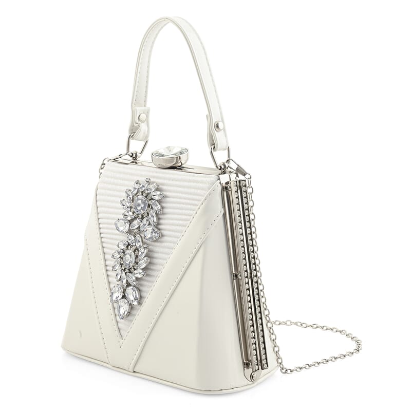 La Marey White Faux Leather Clutch Crossbody Bag with Shoulder Strap