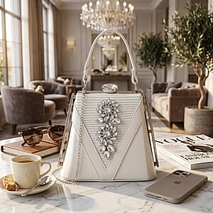 La Marey White Faux Leather Clutch Crossbody Bag with Shoulder Strap