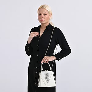 La Marey White Faux Leather Clutch Crossbody Bag with Shoulder Strap