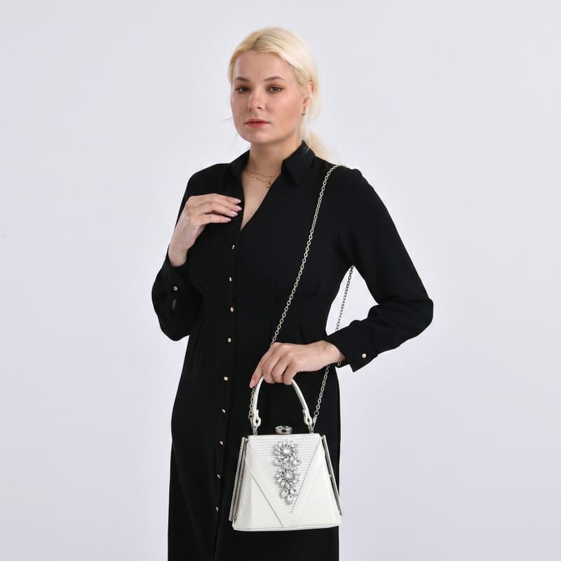 La Marey White Faux Leather Clutch Crossbody Bag with Shoulder Strap