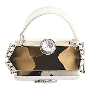 La Marey White Faux Leather Clutch Crossbody Bag with Shoulder Strap