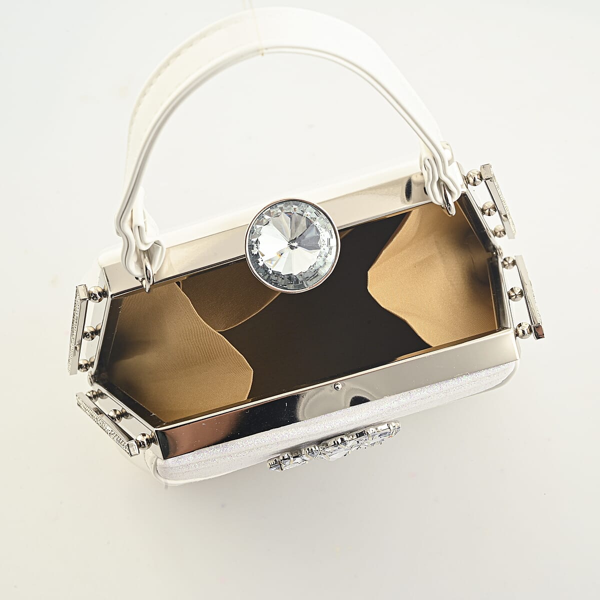 La Marey White Faux Leather Clutch Crossbody Bag with Shoulder Strap image number 4