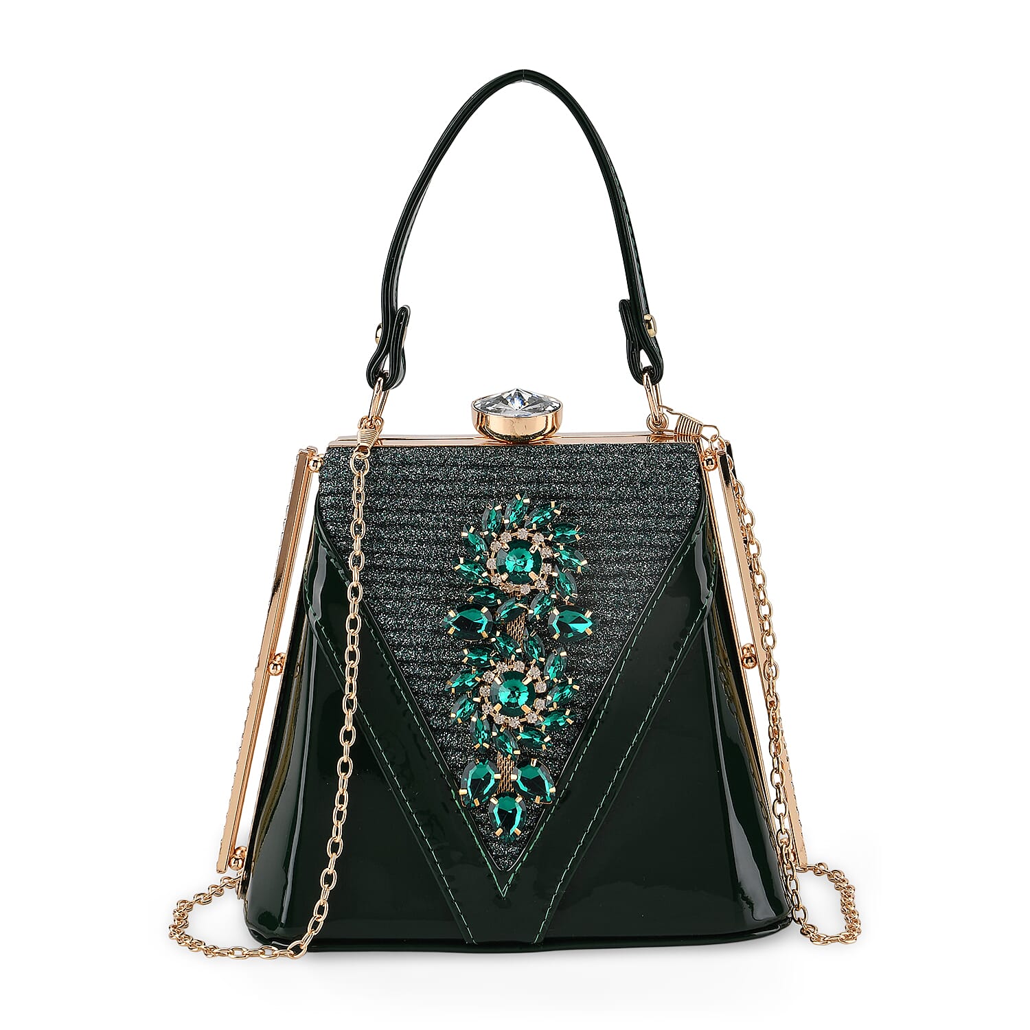 La Marey Dark Green Faux Leather Clutch Crossbody Bag with Shoulder Strap