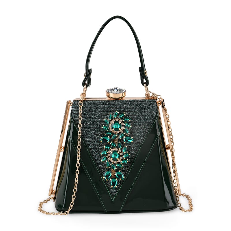 La Marey Dark Green Faux Leather Clutch Crossbody Bag with Shoulder Strap