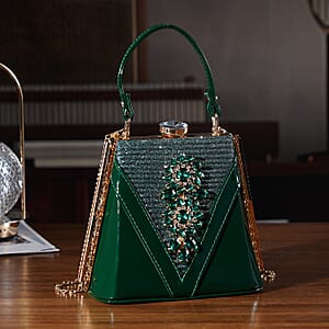 La Marey Dark Green Faux Leather Clutch Crossbody Bag with Shoulder Strap