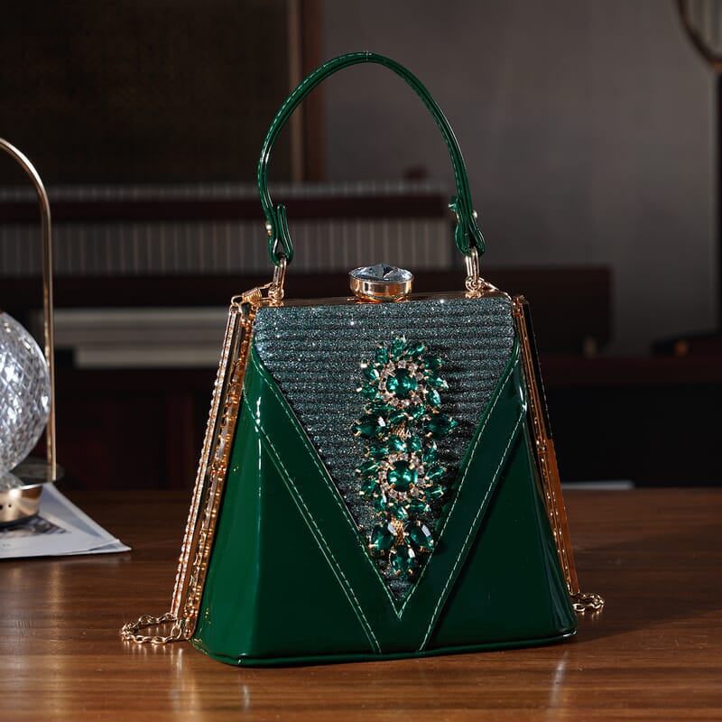 La Marey Dark Green Faux Leather Clutch Crossbody Bag with Shoulder Strap