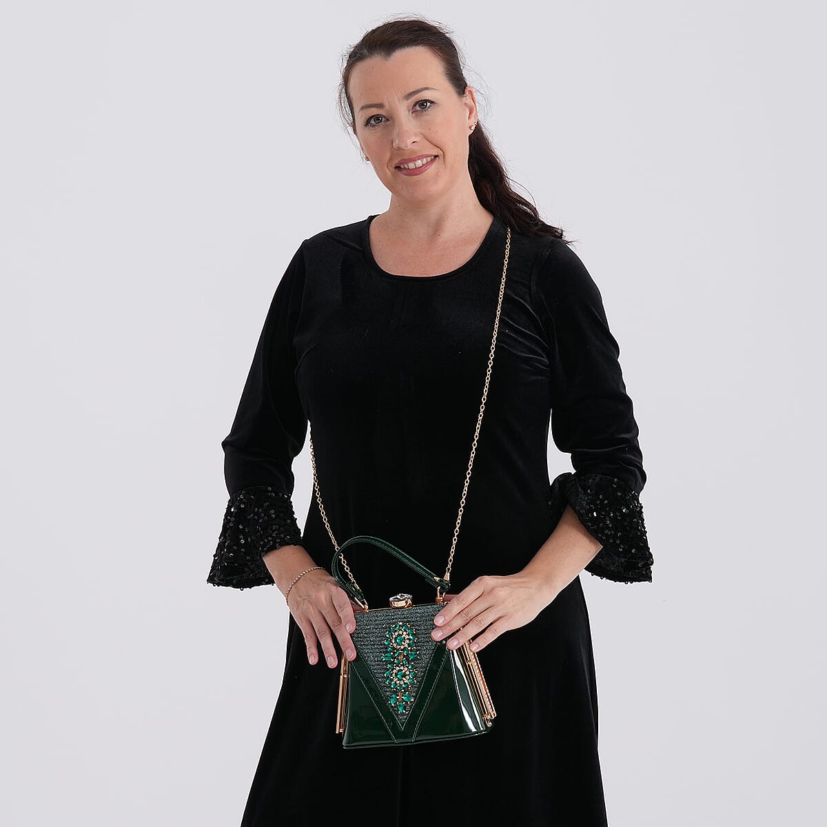 La Marey Dark Green Faux Leather Clutch Crossbody Bag with Shoulder Strap image number 2
