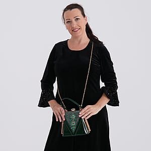 La Marey Dark Green Faux Leather Clutch Crossbody Bag with Shoulder Strap