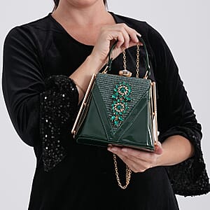La Marey Dark Green Faux Leather Clutch Crossbody Bag with Shoulder Strap