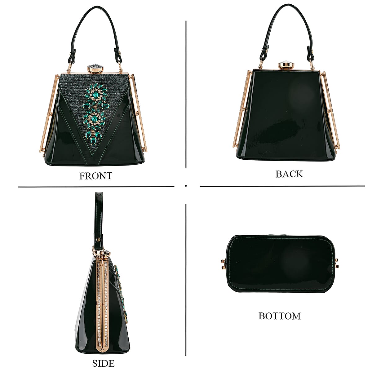 La Marey Dark Green Faux Leather Clutch Crossbody Bag with Shoulder Strap image number 4