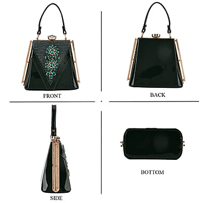 La Marey Dark Green Faux Leather Clutch Crossbody Bag with Shoulder Strap