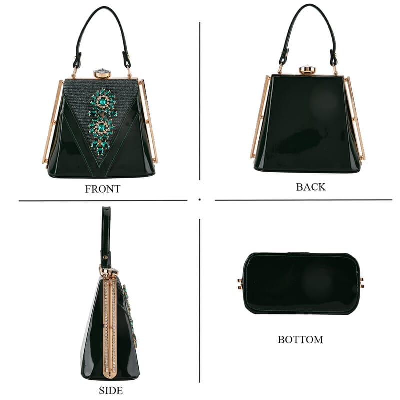 La Marey Dark Green Faux Leather Clutch Crossbody Bag with Shoulder Strap