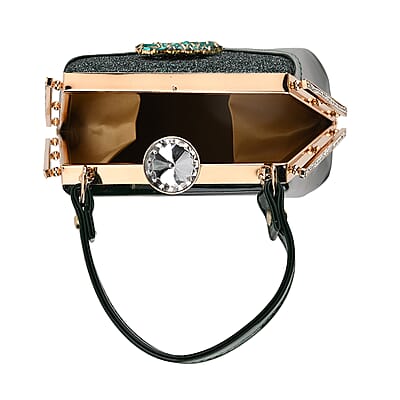 La Marey Dark Green Faux Leather Clutch Crossbody Bag with Shoulder Strap